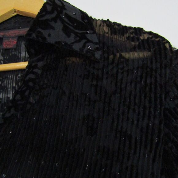 Women's Top L Black Burnout Velvet Roses Witchy Pleated Gothic Whimsygoth Sheer - Picture 3 of 14